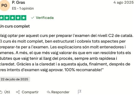 Opinió real de cinc estrelles d’una persona que ha confiat en C2Català