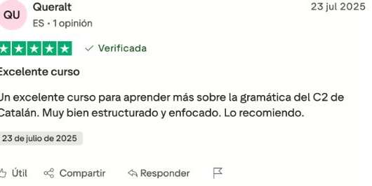 Opinió real de cinc estrelles d’una persona que ha confiat en C2Català