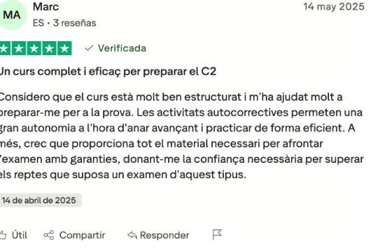 Opinió real de cinc estrelles d’una persona que ha confiat en C2Català