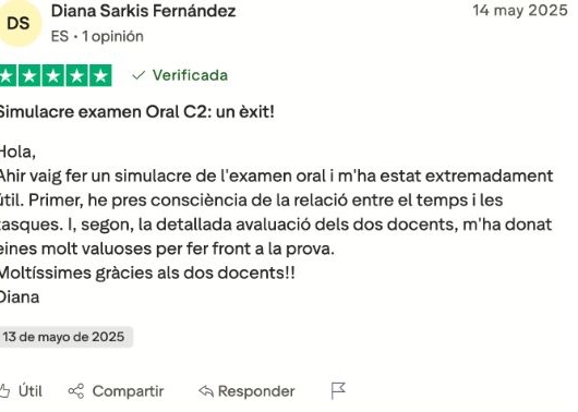 Opinió real de cinc estrelles d’una persona que ha confiat en C2Català