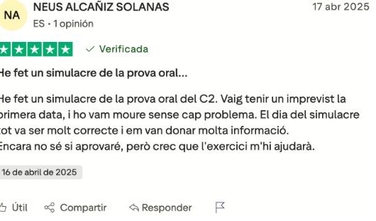 Opinió real de cinc estrelles d’una persona que ha confiat en C2Català