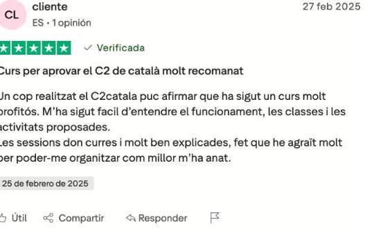 Opinió real de cinc estrelles d’una persona que ha confiat en C2Català